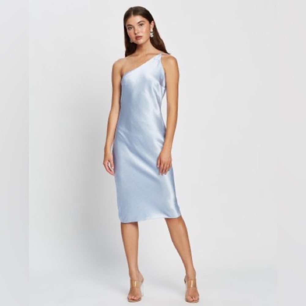 DERMA DEPARTMENT Anya Midi Light Blue Cowl Back Dress - Size 8 - Picture 5 of 14